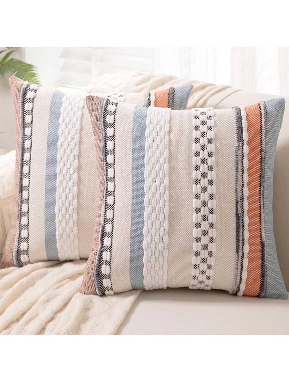 WANLIRD 18x18 Square Boho Throw Pillow Covers - Set of 2